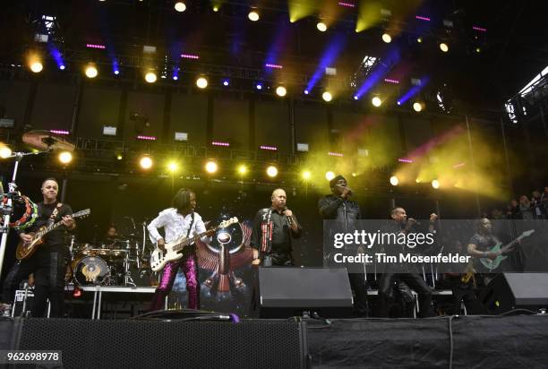 Verdine White, Ralph Johnson, Philip Bailey, and B. David Whitworth of Earth, Wind & Fire perform during the 2018 BottleRock Napa Valley at Napa...