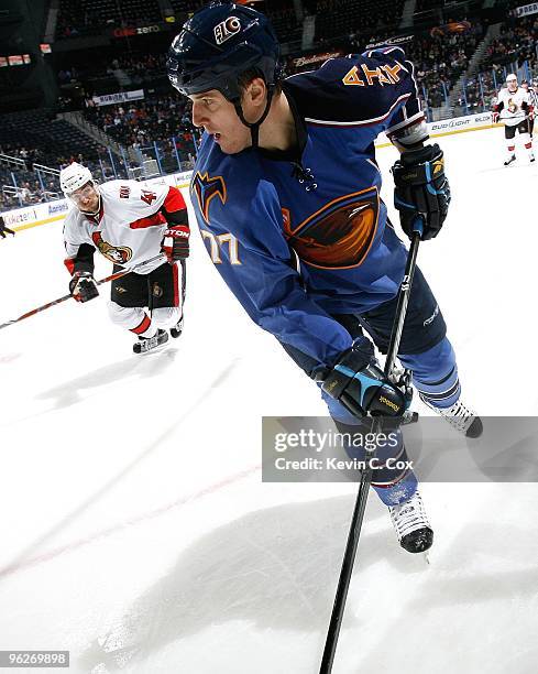 Pavel Kubina of the Atlanta Thrashers against the Ottawa Senators at Philips Arena on January 12, 2010 in Atlanta, Georgia.