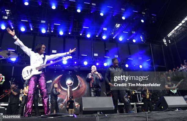 Verdine White, Ralph Johnson, Philip Bailey, and B. David Whitworth of Earth, Wind & Fire perform during the 2018 BottleRock Napa Valley at Napa...