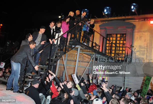 Alex Reid greets the crowd as he wins this year's Celebrity Big Brother at Elstree Studios on January 29, 2010 in Borehamwood, England.