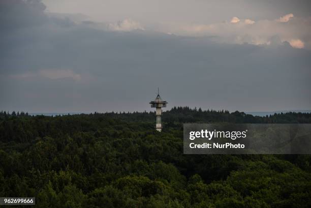 Tower at the point where the three countries Belgium, Germany and Netherlands met, in Vaals in the Eifel mountain region, Germany on May 20, 2018.