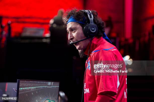 Im So Far Ahead of Pistons Gaming Team reacts against the Celtics Crossover Gaming on May 26, 2018 at the NBA 2K League Studio Powered by Intel in...