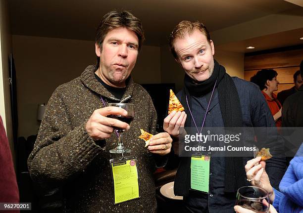 Sundance Film Festival Jurors Greg Barker and Morgan Spurlock attend the Juror Dinner during the 2010 Sundance Film Festival at Filmmaker Lodge on...