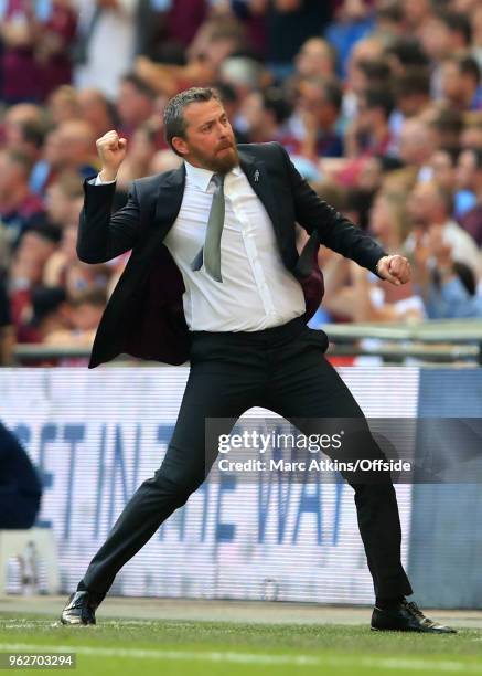 Fulham Manager Slavisa Jokanovic celebrates the opening goal during the Sky Bet Championship Play Off Final between Aston Villa and Fulham at Wembley...