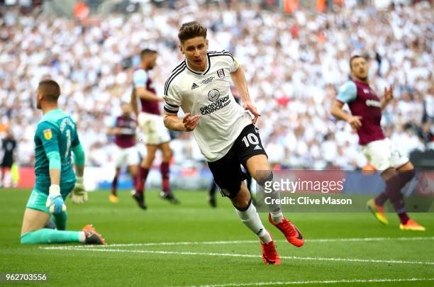 Tom Cairney of Fulham celebrates after scoring his sides first goal during the Sky Bet Championship Play Off Final between Aston Villa and Fulham at...