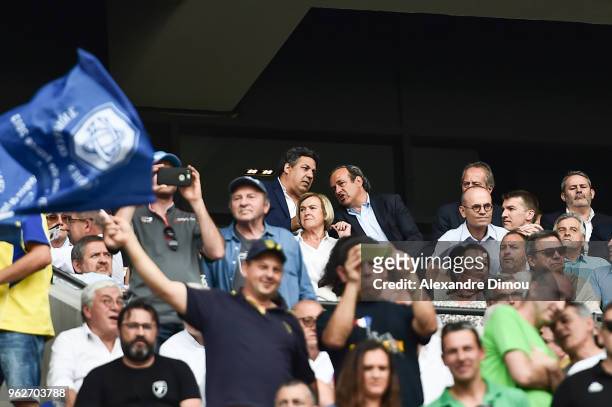 Serge Blanco and Michel Platini during the Top 14 semi final match between Racing 92 and Castres on May 26, 2018 in Lyon, France.