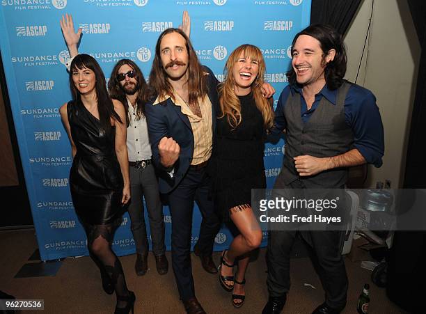 Catherine Popper, Benny Yurco, Matt Burr, Grace Potter and Scott Tourney of Grace Potter and the Nocturnals attend the Music Café - Day 8 during the...