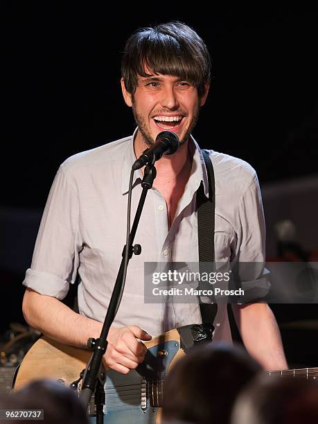 Dirk von Lowtzow of Tocotronic performs at Radio Sputnik on January 29, 2010 in Halle, Germany.