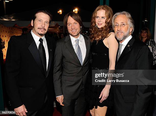 Chair of the Board of Trustees George Flanigen, musician Keith Urban, actress Nicole Kidman and Neil Portnow, president of the National Academy of...