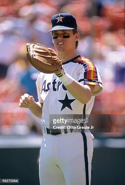 Craig Biggio of the Houston Astros looks on during a 1989 season game. Craig Biggio played for the Astros from 1988-2007.