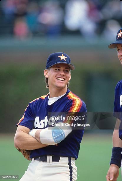 Craig Biggio of the Houston Astros talks on the field during a 1991 season game. Craig Biggio played for the Astros from 1988-2007.