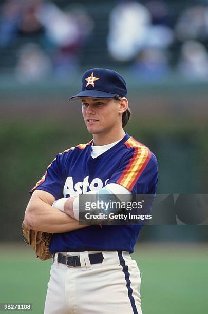 Craig Biggio of the Houston Astros looks on the field during a 1991 season game. Craig Biggio played for the Astros from 1988-2007.