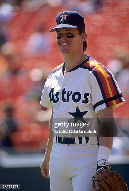 Craig Biggio of the Houston Astros looks on the field during a 1989 season game. Craig Biggio played for the Astros from 1988-2007.