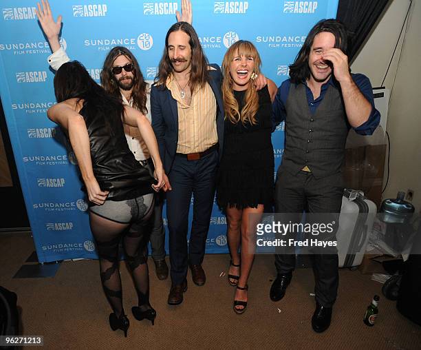 Catherine Popper, Benny Yurco, Matt Burr, Grace Potter and Scott Tourney of Grace Potter and the Nocturnals attend the Music Café - Day 8 during the...