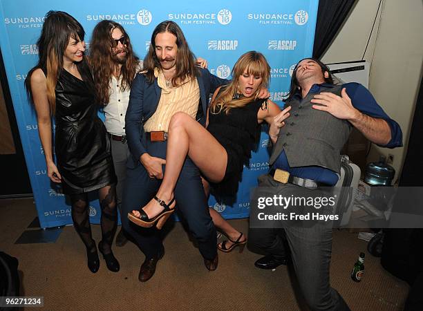 Catherine Popper, Benny Yurco, Matt Burr, Grace Potter and Scott Tourney of Grace Potter and the Nocturnals attend the Music Café - Day 8 during the...