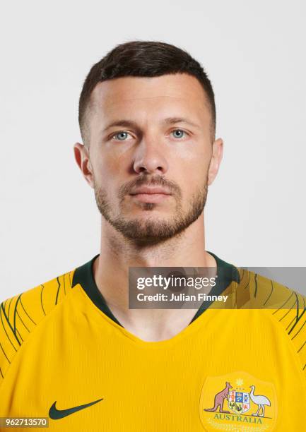 Nikita Rukavytsya of Australia poses during the Australia 'Socceroos' Kit Launch on March 24, 2018 in Oslo, Norway.