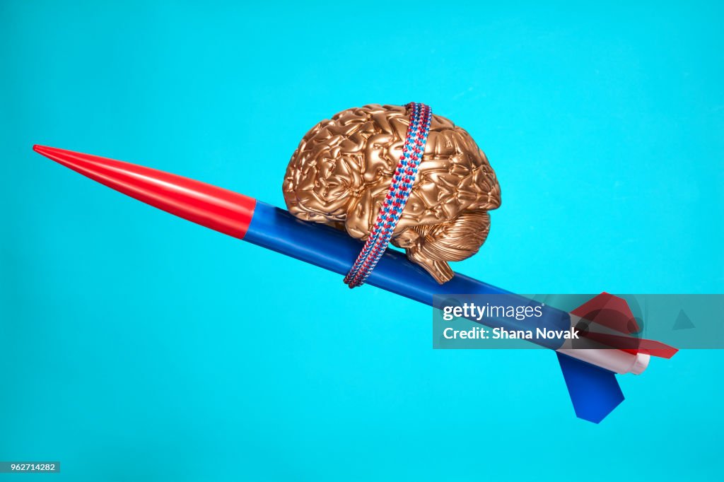 Golden Brain Strapped to a Rocket