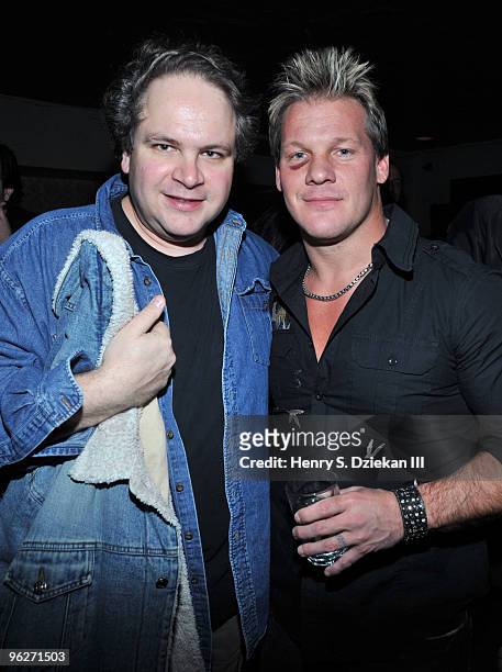 Eddie Trunk and Professional Wrestler/Musician Chris Jericho of the band Fozzy attend the Fozzy's "Chasing The Grail" album release party at The...