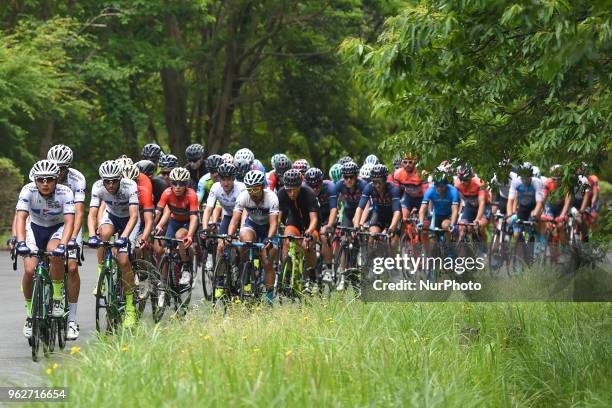 The peloton during Izu stage, 120.8km on Izu-Japan Cycle Sports Center Road Circuit, the seventh stage of Tour of Japan 2018. On Saturday, May 26 in...