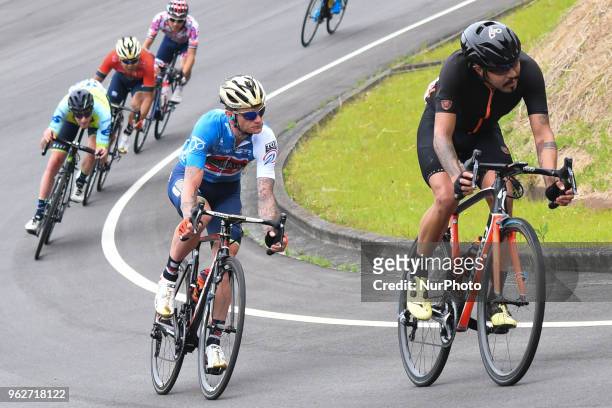Colombia's Felix Alejandro Baron Castillo leads six men breakaway during Izu stage, 120.8km on Izu-Japan Cycle Sports Center Road Circuit, the...