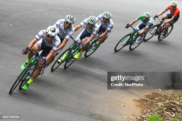 Members of Kinan Cycling Team with the Race Leader Marcos Garcia Fernandez lead the peloton during Izu stage, 120.8km on Izu-Japan Cycle Sports...