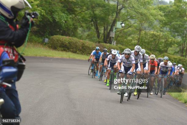 The peloton during Izu stage, 120.8km on Izu-Japan Cycle Sports Center Road Circuit, the seventh stage of Tour of Japan 2018. On Saturday, May 26 in...