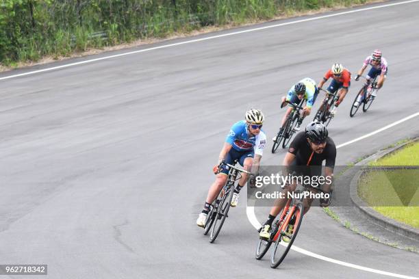 Colombia's Felix Alejandro Baron Castillo leads six men breakaway during Izu stage, 120.8km on Izu-Japan Cycle Sports Center Road Circuit, the sixth...