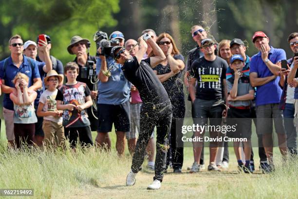 Sebastien Gros of France plays his second shot on the par 4, 11th hole during the third round of the 2018 BMW PGA Championship on the West Course at...