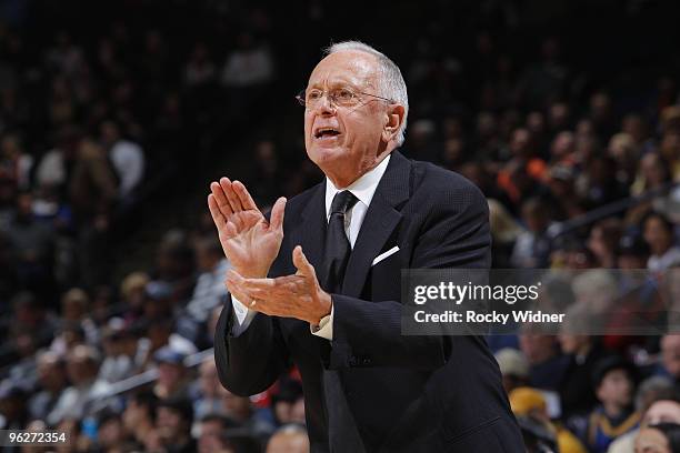 Head coach Larry Brown of the Charlotte Bobcats rallies his team against the Golden State Warriors on January 29, 2010 at Oracle Arena in Oakland,...