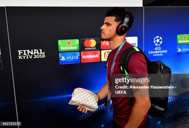 Dominic Solanke of Liverpool arrives at the stadium prior to the UEFA Champions League Final between Real Madrid and Liverpool at NSC Olimpiyskiy...