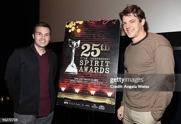 Host Gerrad Hall and producer Jason Blum attend the Film Independent's Spirit Awards screening of 'Paranormal Activity' at Regal 14 at LA Live...