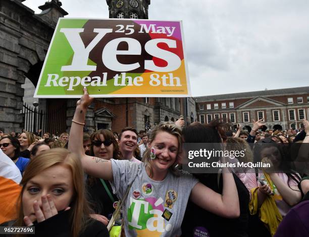 Yes voter breaks down in tears as the result of the Irish referendum on the 8th amendment, concerning the country's abortion laws, is declared at...