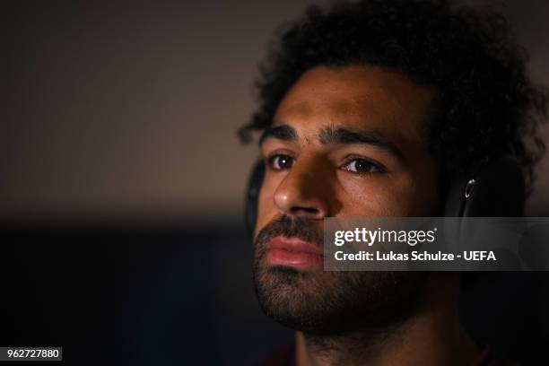 Mohamed Salah of Liverpool arrives at the stadium prior to the UEFA Champions League Final between Real Madrid and Liverpool at NSC Olimpiyskiy...