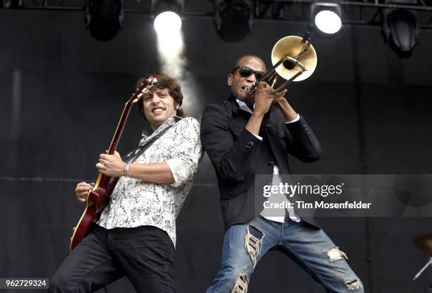 Trombone Shorty of Trombone Shorty & Orleans Avenue performs during the 2018 BottleRock Napa Valley at Napa Valley Expo on May 25, 2018 in Napa,...