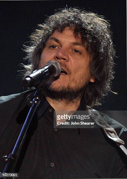 Musicians Jeff Tweedy of the band Wilco performs at the 2010 MusiCares Person Of The Year Tribute To Neil Young at the Los Angeles Convention Center...