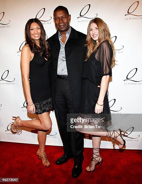 Dennis Haysbert and models wearing shoes by Pasquale Fabrizio pose at Q By Pasquale Glass Shoe Debut Launch Party at Q by Pasquale Studio on January...