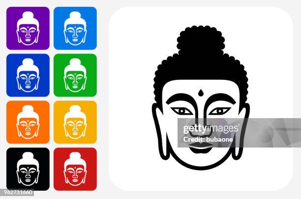 buddha face icon square button set - buddha stock illustrations