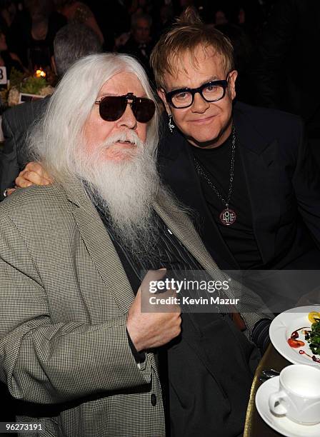 Leon Russell and Sir Elton John in the audience at 2010 MusiCares Person Of The Year Tribute To Neil Young at the Los Angeles Convention Center on...