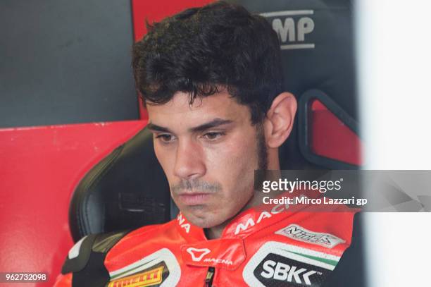Jordi Torres of Spain and MV Augusta Reparto Corse looks on in box before the Superbike Race 1 during the Motul FIM Superbike World Championship -...