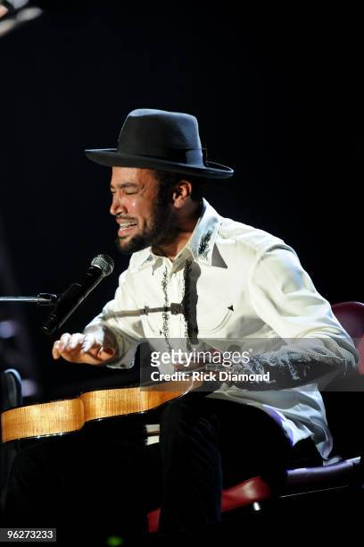 Musician Ben Ben Harper performs at the 2010 MusiCares Person Of The Year Tribute To Neil Young at the Los Angeles Convention Center on January 29,...