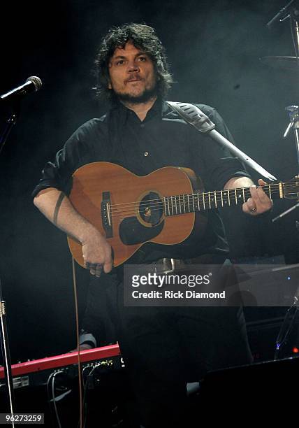 Musicians Jeff Tweedy of Wilco performs at the 2010 MusiCares Person Of The Year Tribute To Neil Young at the Los Angeles Convention Center on...