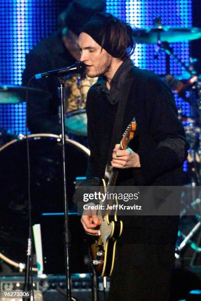 Musician Josh Klinghoffer of Red Hot Chili Peppers performs at 2010 MusiCares Person Of The Year Tribute To Neil Young at the Los Angeles Convention...