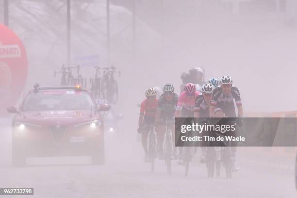 Christopher Froome of Great Britain and Team Sky Pink Leader Jersey / Tom Dumoulin of The Netherlands and Team Sunweb / Sam Oomen of The Netherlands...