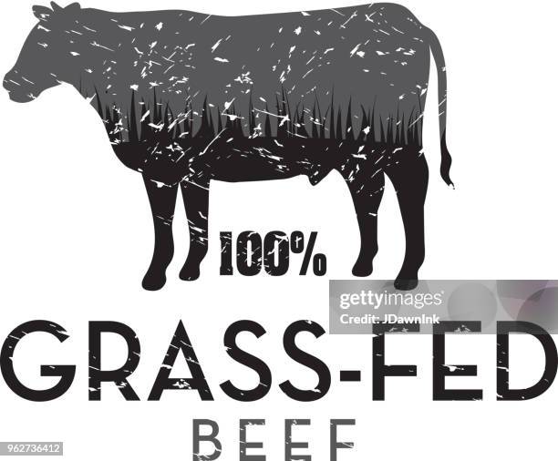 grass-fed beef stamp or label design template - grass fed beef stock illustrations