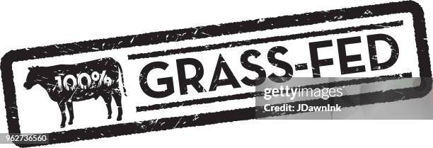 grass-fed beef stamp or label design template - grass fed beef stock illustrations