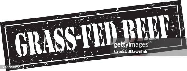 grass-fed beef stamp or label design template - grass fed beef stock illustrations
