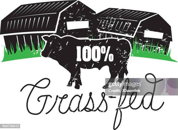 grass-fed beef stamp or label design template - grass fed beef stock illustrations
