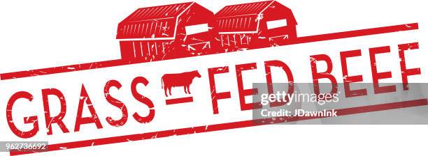 grass-fed beef stamp or label design template - grass fed beef stock illustrations