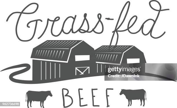 grass-fed beef stamp or label design template - grass fed beef stock illustrations