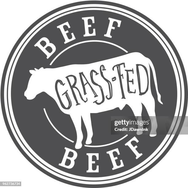 grass-fed beef stamp or label design template - grass fed beef stock illustrations